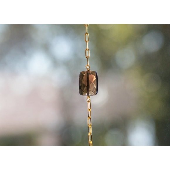 Beautiful Smokey Quartz Gemstone Faceted Bracelet Gold Paperclip Chain Bracelet - Picture 1 of 10